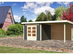 Holz-Gartenhaus Kumla 6 Terragrau Pultdach Lackiert 270 cm x 270 cm*Karibu