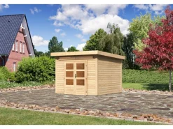 Holz-Gartenhaus Kumla 6 Natur Pultdach Unbehandelt 270 cm x 270 cm*Karibu Clearance