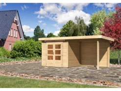 Holz-Gartenhaus Kumla 2 Natur Pultdach Unbehandelt 244 cm x 204 cm*Karibu