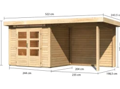 Holz-Gartenhaus Kumla 2 Natur Pultdach Unbehandelt 244 cm x 204 cm*Karibu