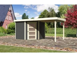 Karibu Gartenlauben|Holz-Gartenhaus Linköbing Pultdach Lackiert 238 cm x 242 cm