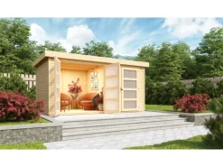 Karibu Gartenlauben|Holz-Gartenhaus Mühlenbach Natur Flachdach Unbehandelt 400 cm x 242 cm