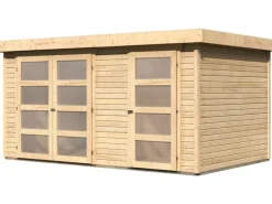 Karibu Gartenlauben|Holz-Gartenhaus Mühlenbach Natur Flachdach Unbehandelt 400 cm x 242 cm