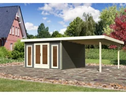 Holz-Gartenhaus Norrköping Terragrau Pultdach Lackiert 365 cm x 365 cm*Karibu Clearance