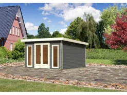 Holz-Gartenhaus Norrköping Terragrau Pultdach Lackiert 365 cm x 365 cm*Karibu Outlet