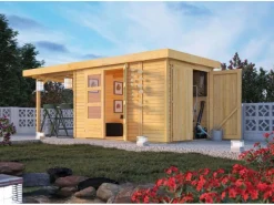 Kinder Karibu Kinder-Gartengeräte|Holz-Gartenhaus Retola Natur Flachdach Unbehandelt 238 cm x 213 cm