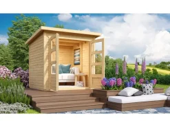 Holz-Gartenhaus Sitten Natur Pultdach Unbehandelt 182 cm x 182 cm*Karibu Discount