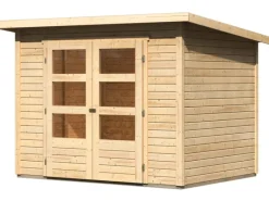 Karibu Gartenlauben|Holz-Gartenhaus Sitten Natur Pultdach Unbehandelt 242 cm x 182 cm