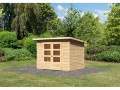 Karibu Gartenlauben|Holz-Gartenhaus Sitten Natur Pultdach Unbehandelt 242 cm x 182 cm