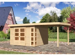 Holz-Gartenhaus Sölve Natur Flachdach Unbehandelt 298 cm x 302 cm*Karibu Hot