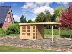 Holz-Gartenhaus Sölve Natur Flachdach Unbehandelt 238 cm x 213 cm*Karibu New