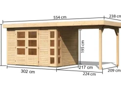 Holz-Gartenhaus Sölve Natur Flachdach Unbehandelt 298 cm x 213 cm*Karibu New