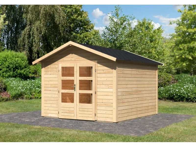 Holz-Gartenhaus Tessin 2 Natur 300 x 300 cm inkl. Boden und Dachschindeln*Karibu Hot