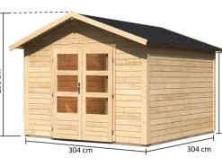 Holz-Gartenhaus Tessin 2 Natur 300 x 300 cm inkl. Boden und Dachschindeln*Karibu Hot