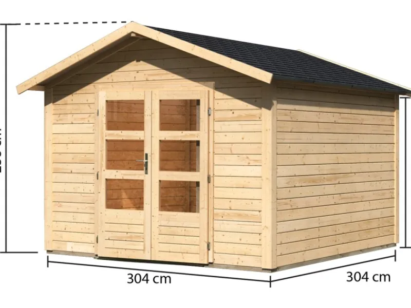 Holz-Gartenhaus Tessin 2 Natur 300 x 300 cm inkl. Boden und Dachschindeln*Karibu Hot
