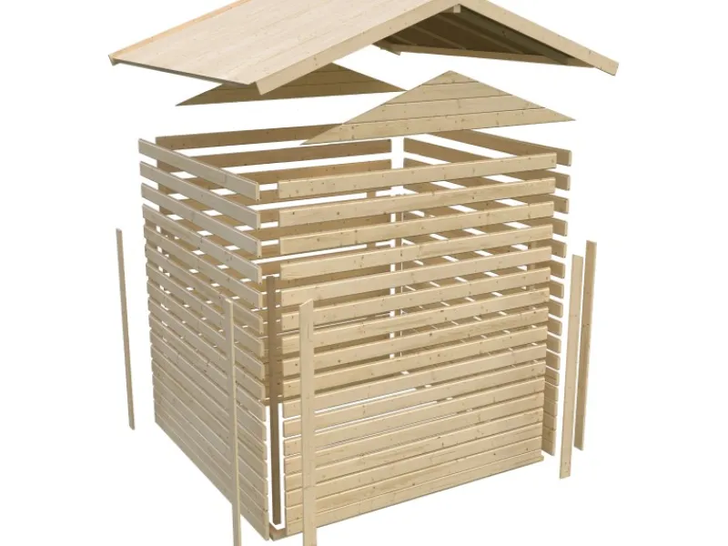 Holz-Gartenhaus Tessin 2 Natur 300 x 300 cm inkl. Boden und Dachschindeln*Karibu Hot