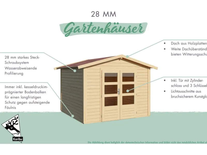 Holz-Gartenhaus Tessin 2 Natur 300 x 300 cm inkl. Boden und Dachschindeln*Karibu Hot