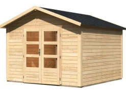 Holz-Gartenhaus Tessin 2 Natur 300 x 300 cm inkl. Boden und Dachschindeln*Karibu Hot