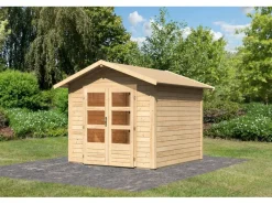 Holz-Gartenhaus Tyka Natur Satteldach Unbehandelt 240 cm x 240 cm*Karibu