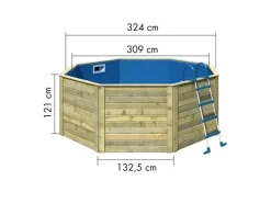 Massivholzpool Pool Modell 0 X Kesseldruckimprägniert 121,1x 309 x 309 cm*Karibu Sale