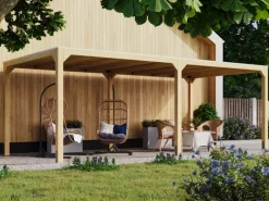 Karibu Gartenlauben|Pavillon Set Fyrkant Naturbelassen mit einer Verlängerung