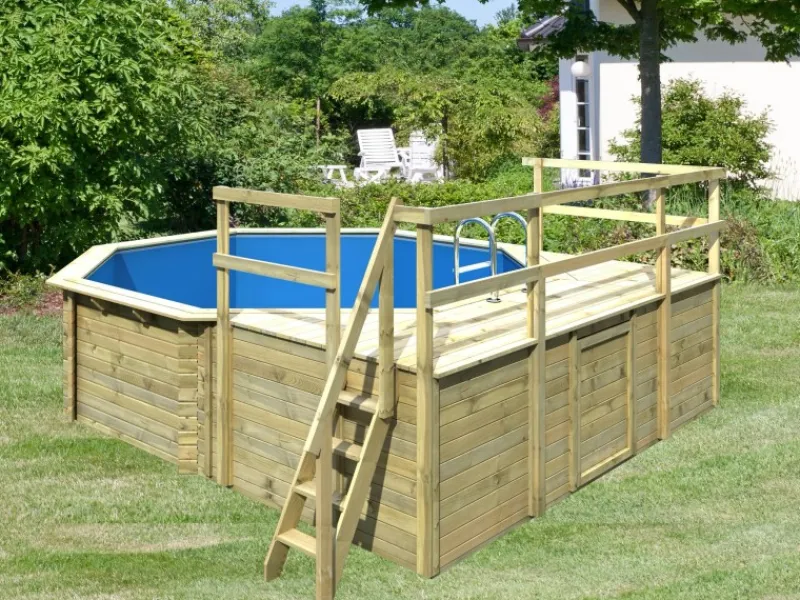 Karibu Aufstellpools|Pool 2 Set D inkl. Filteranlage Skimmer mit drei Sonnenterrassen