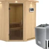 Karibu Outdoor Whirlpools|Sauna-Set Lyra inkl. Ofen 9 kW mit ext. Steuerung, Dachkranz, Tür Graphit