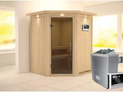 Karibu Outdoor Whirlpools|Sauna-Set Lyra inkl. Ofen 9 kW mit ext. Steuerung, Dachkranz, Tür Graphit