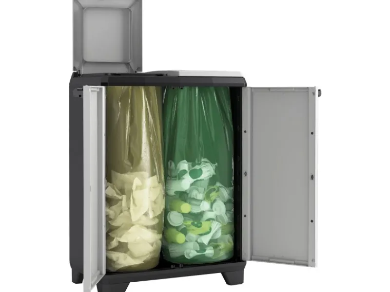 KIS Mülltonnenboxen|Gartenschränke|Recyclingschrank Split Premium 92 cm x 68 cm x 39 cm Schwarz-Hellgrau