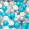 LittleTom Trampoline|Bällebadbälle Ø 5.5 cm 200 Stück Türkis Grau Weiß Transparent