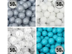LittleTom Trampoline|Bällebadbälle Ø 5.5 cm 200 Stück Türkis Grau Weiß Transparent