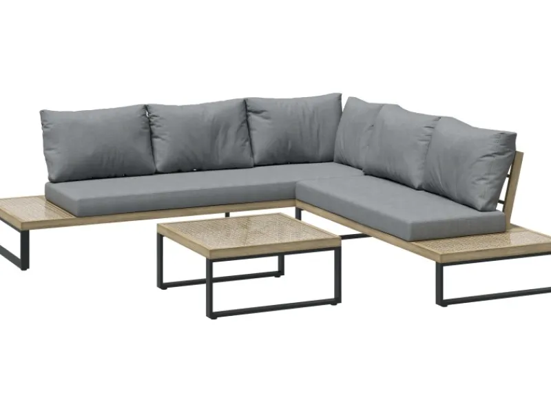 Sonnenliegen|Lounge-Gartenmöbel|Lounge-Set Calora 3-teilig aus Rattangeflecht und Aluminium Grau