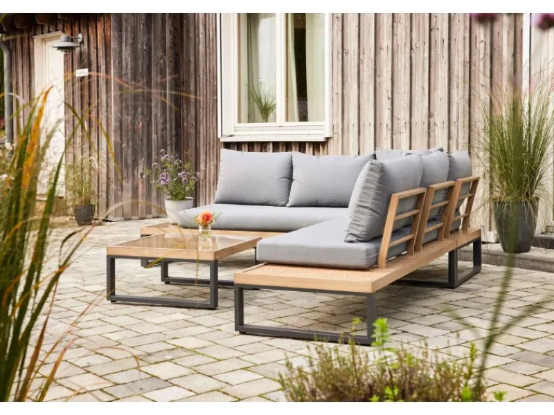 Sonnenliegen|Lounge-Gartenmöbel|Lounge-Set Calora 3-teilig aus Rattangeflecht und Aluminium Grau