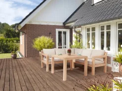Sitzkissen|Lounge-Gartenmöbel|Lounge-Set mit Esstisch Morenci 4-teilig aus Akazienholz FSC®