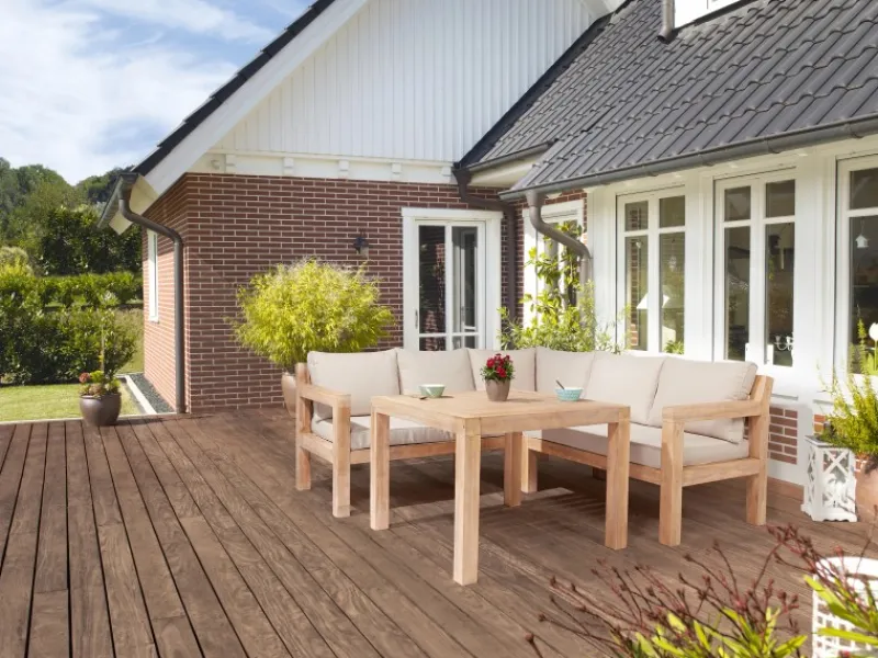 Sitzkissen|Lounge-Gartenmöbel|Lounge-Set mit Esstisch Morenci 4-teilig aus Akazienholz FSC®