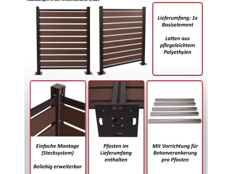 Alu Mülltonnen-Zaun K57 Braun 130x110x6cm*MCW Discount