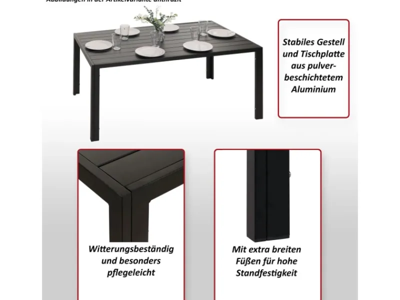 MCW Gartentische|Alu-Esstisch N40 Tisch Bistrotisch Gartentisch Balkontisch Wetterfest 140x80cm