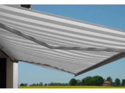 Elektrische Kassettenmarkise H122 4x3m Acryl Grau/Weiß Rahmen Grau*MCW Clearance