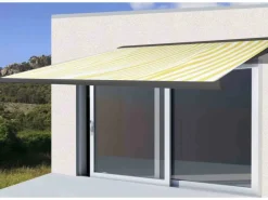 MCW Markisen|Elektrische Kassettenmarkise H122 4x3m Polyester Gelb/Weiß Rahmen Anthrazit