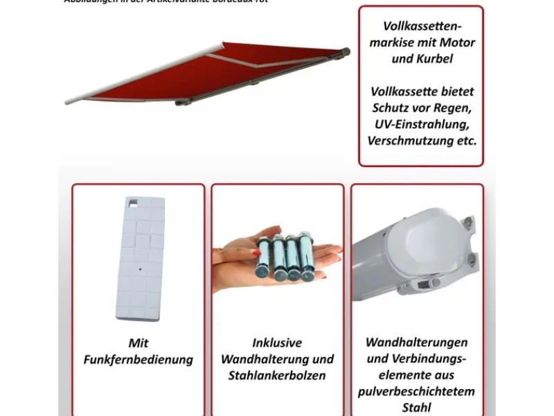 MCW Markisen|Elektrische Kassettenmarkise H122 4x3m Polyester Rahmen Grau