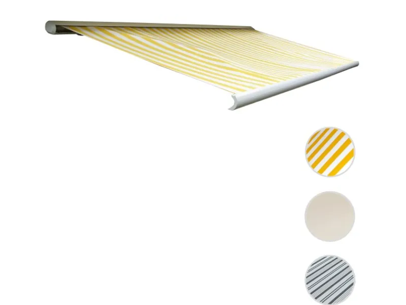 Elektrische Kassettenmarkise H122 4x3m Polyester Gelb/Weiß*MCW Discount