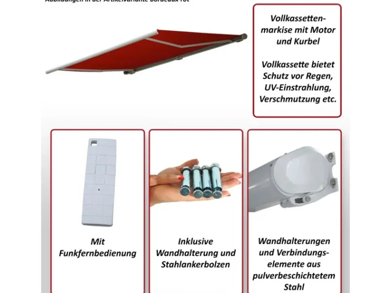 Elektrische Kassettenmarkise H122 4x3m Polyester Gelb/Weiß*MCW Discount