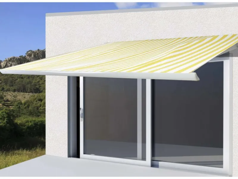 Elektrische Kassettenmarkise H122 4x3m Polyester Gelb/Weiß*MCW Discount