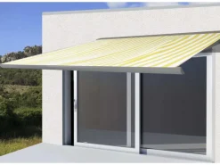 Elektrische Kassettenmarkise H122 4x3m Polyester Gelb/Weiß Rahmen Grau*MCW Sale