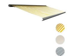 Elektrische Kassettenmarkise H122 4x3m Polyester Gelb/Weiß Rahmen Grau*MCW Sale