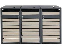 MCW Mülltonnenboxen|3er Mülltonnenverkleidung J81 Buche-Holzoptik Hellbraun 117x200x80cm