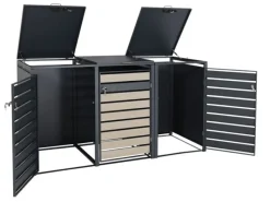 MCW Mülltonnenboxen|3er Mülltonnenverkleidung J81 Buche-Holzoptik Hellbraun 117x200x80cm