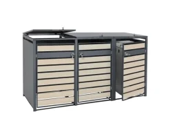 MCW Mülltonnenboxen|3er Mülltonnenverkleidung J81 Buche-Holzoptik Hellbraun 117x200x80cm