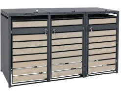 MCW Mülltonnenboxen|3er Mülltonnenverkleidung J81 Buche-Holzoptik Hellbraun 117x200x80cm