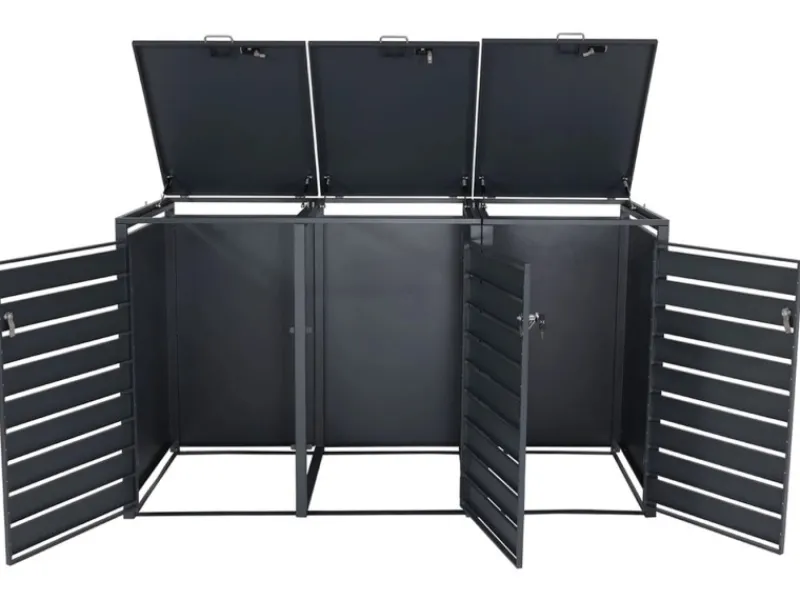 3er Mülltonnenverkleidung J81 Kirsche-Holzoptik Dunkelbraun 117x200x80cm*MCW Sale